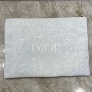 Dior White Floral Embossed Zip Pouch